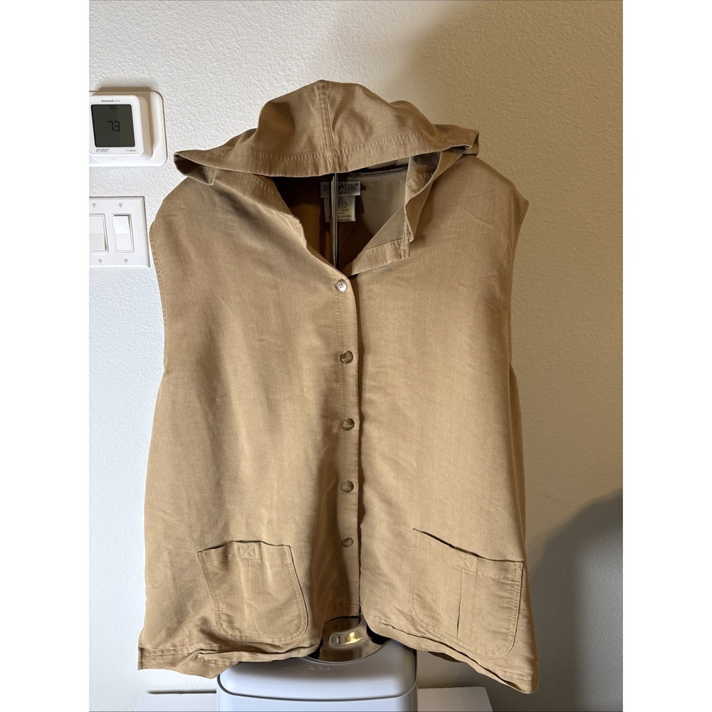 White‎ Stag Woman's Sleeveless Top w/Hood Button Up Brown Size 22W/24W